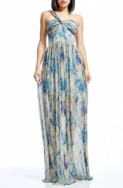 Dress the Population Idalia Gown Small Pale Blue Metallic Floral Maxi NWT
